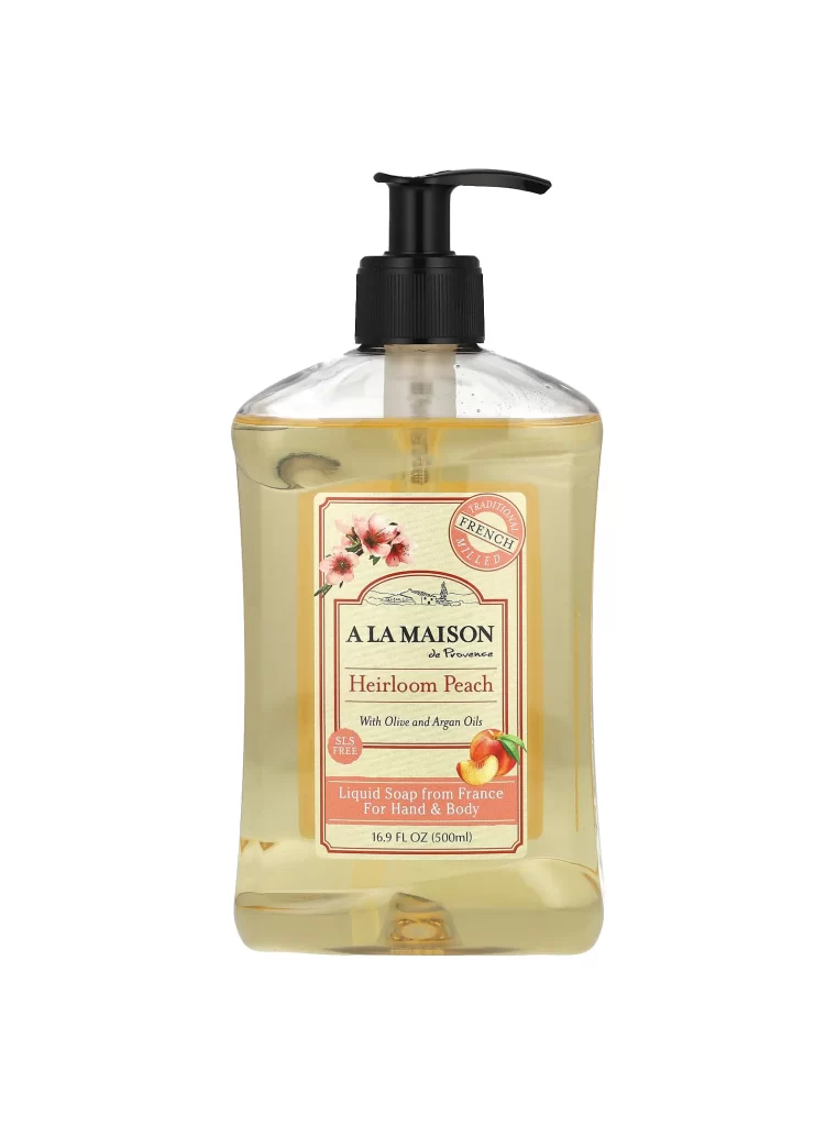 A La Maison de Provence Liquid Soap For Hand and Body Heirloom Peach Packaging