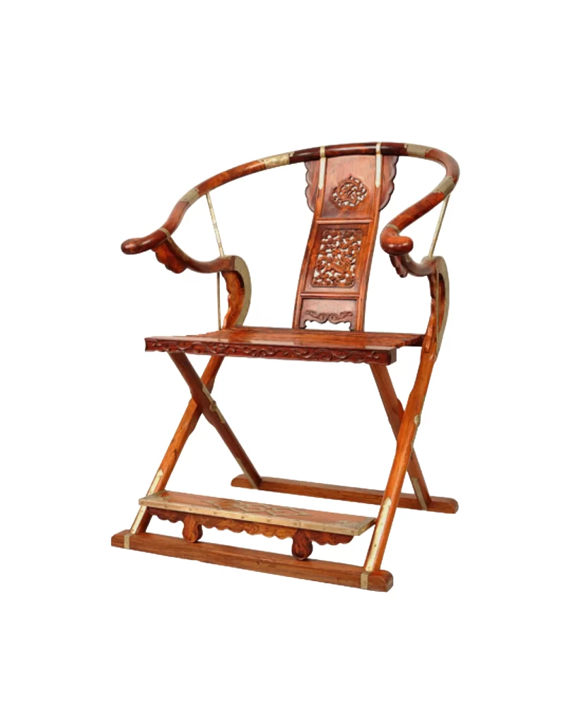 Wood Folding Chair Traditional Chinese Carved Pattern