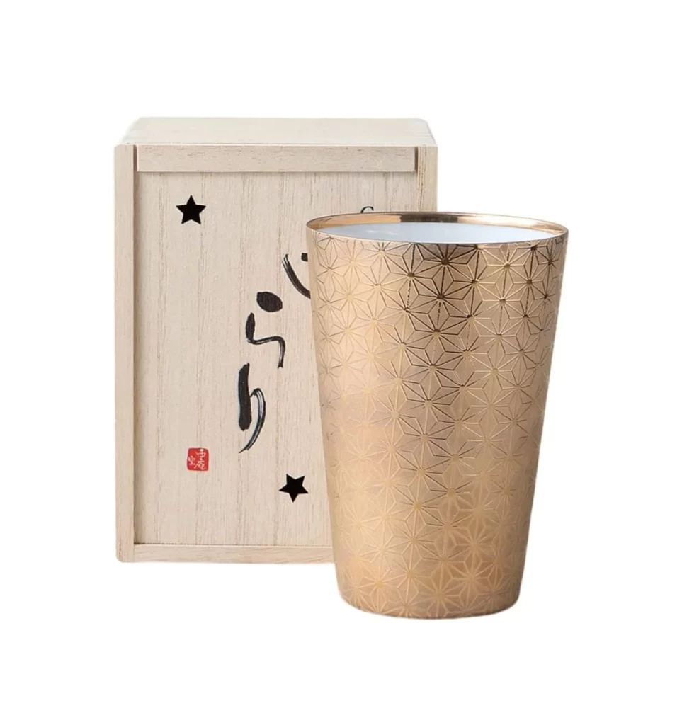 Kirari Usuhari Tumbler (Gold) with Wooden Gift Box Packaging