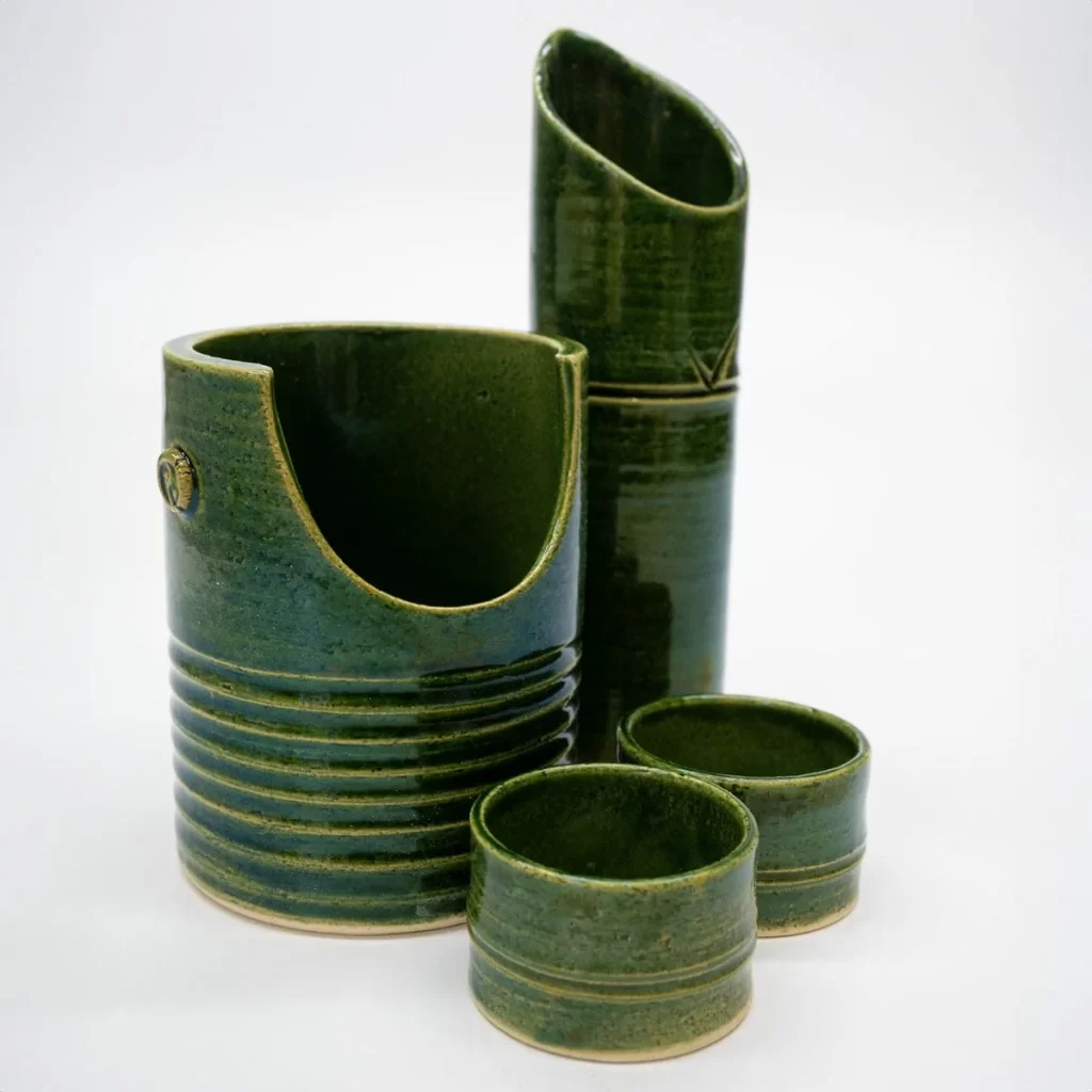 Oribe Japanese Bamboo Sake Cup set (Cold Sake) with Gift Box