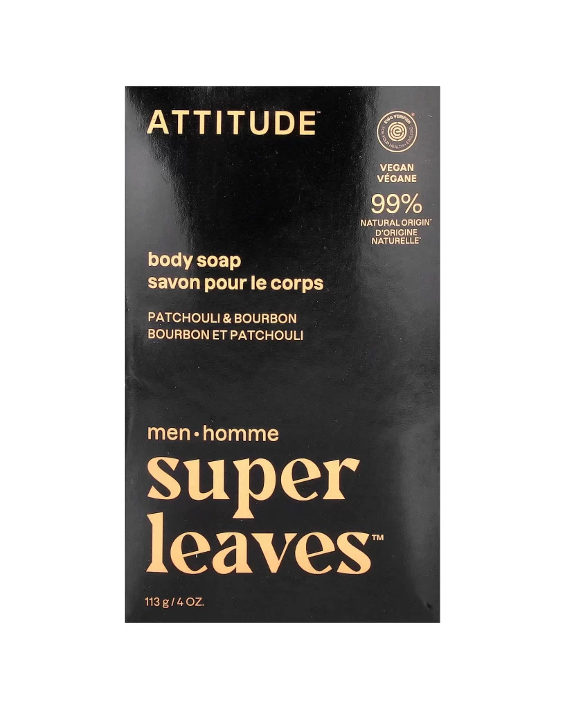 ATTITUDE Super Leaves Body Bar Soap For Men Patchouli  Bourbon 4 oz 113 g Packaging