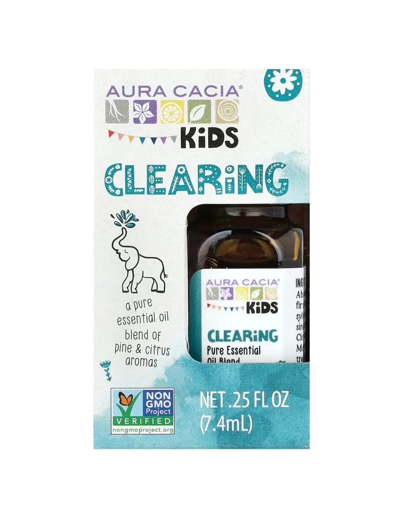 Aura Cacia Kids Pure Essential Oil Blend Clearing 0.25 fl oz 7.4 ml Packaging