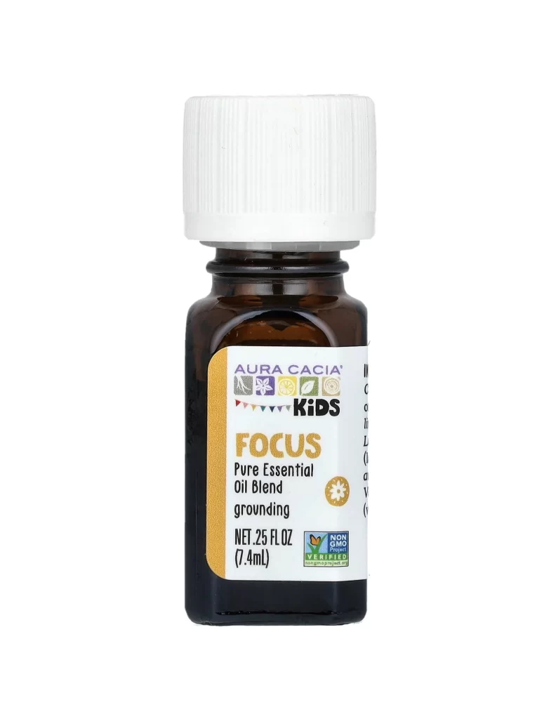 Aura Cacia Kids Pure Essential Oil Blend Focus 0.25 fl oz 7.4 ml Packaging