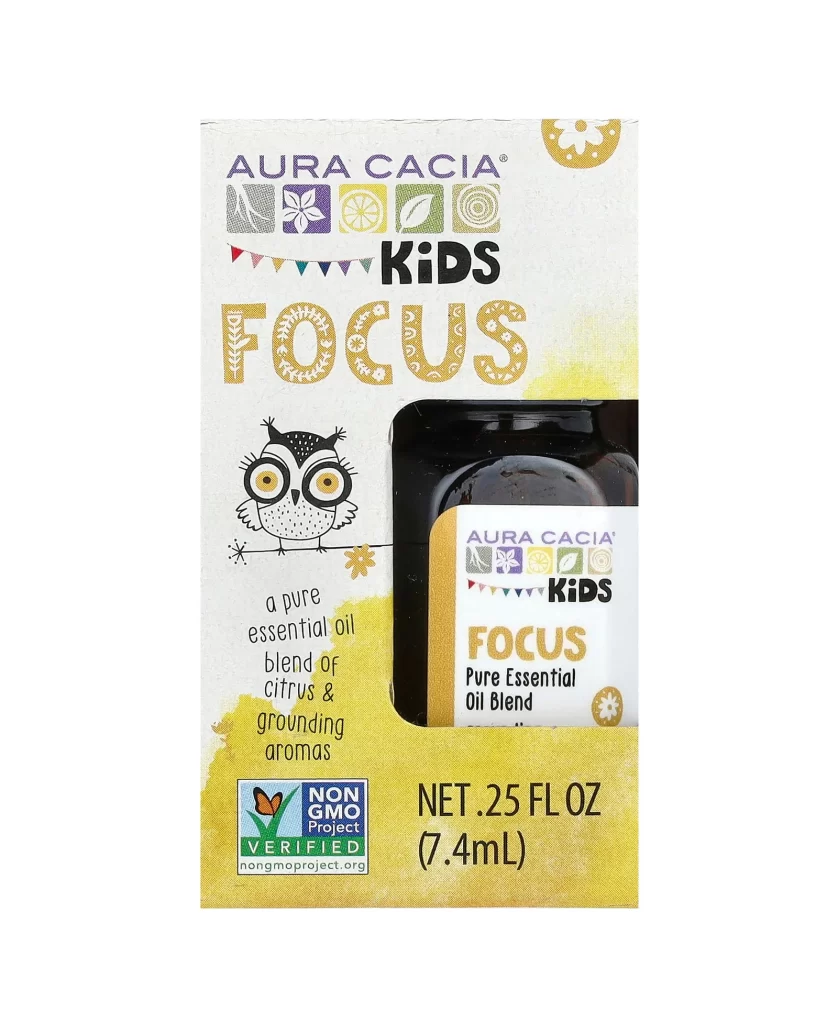 Aura Cacia Kids Pure Essential Oil Blend Focus 0.25 fl oz 7.4 ml Packaging