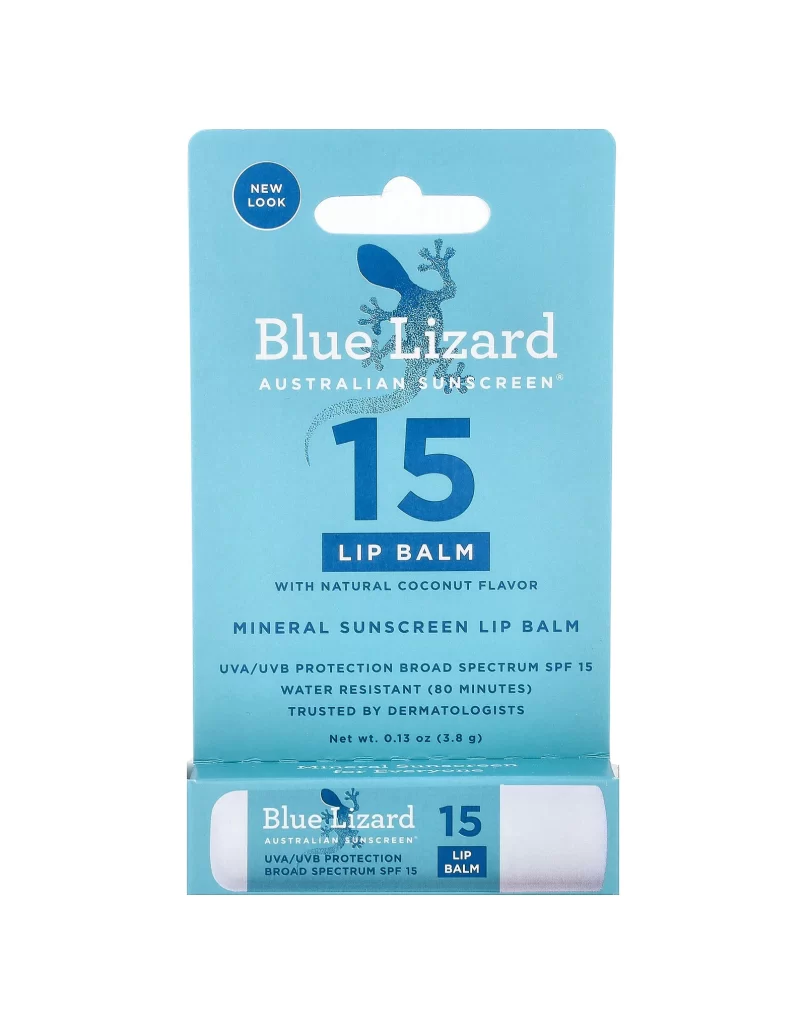 Blue Lizard Australian Sunscreen Mineral Sunscreen Lip Balm SPF 15 Natural Cocon Packaging