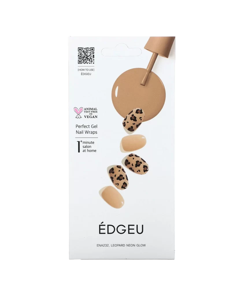 Edgeu Perfect Gel Nail Wraps ENA 232 Leopard Neon Glow 19 Piece Set Packaging