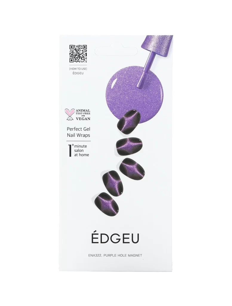 Edgeu Perfect Gel Nail Wraps ENA 322 Purple Hole Magnet 19 Piece Set Packaging
