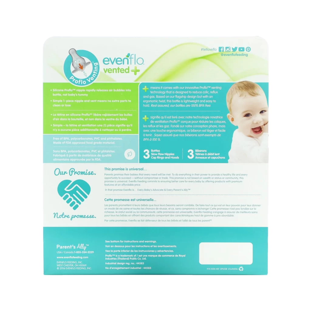 Evenflo Feeding Vented Twist PP Tint Bottles Standard 0 Months Slow Flow 6 Bottl Packaging