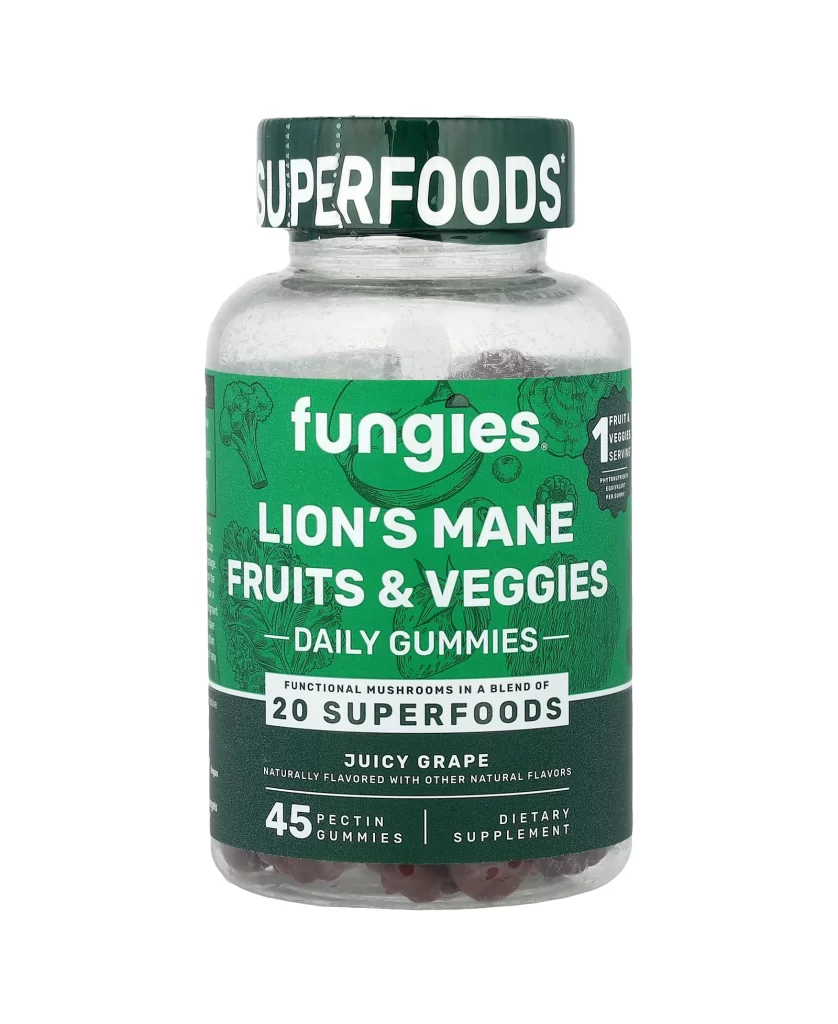 Fungies Lions Mane Fruit  Veggies Daily Gummies Juicy Grape 45 Pectin Gummies