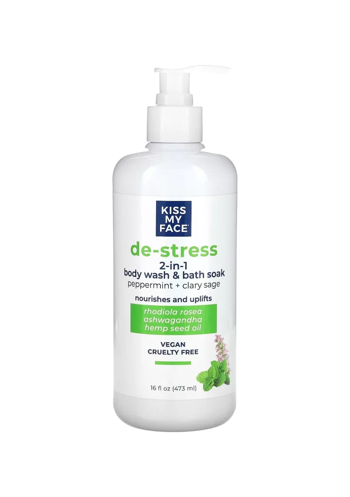 Kiss My Face De-Stress 2-in-1 Body Wash  Bath Soak Peppermint  Clary Sage 16 fl Packaging