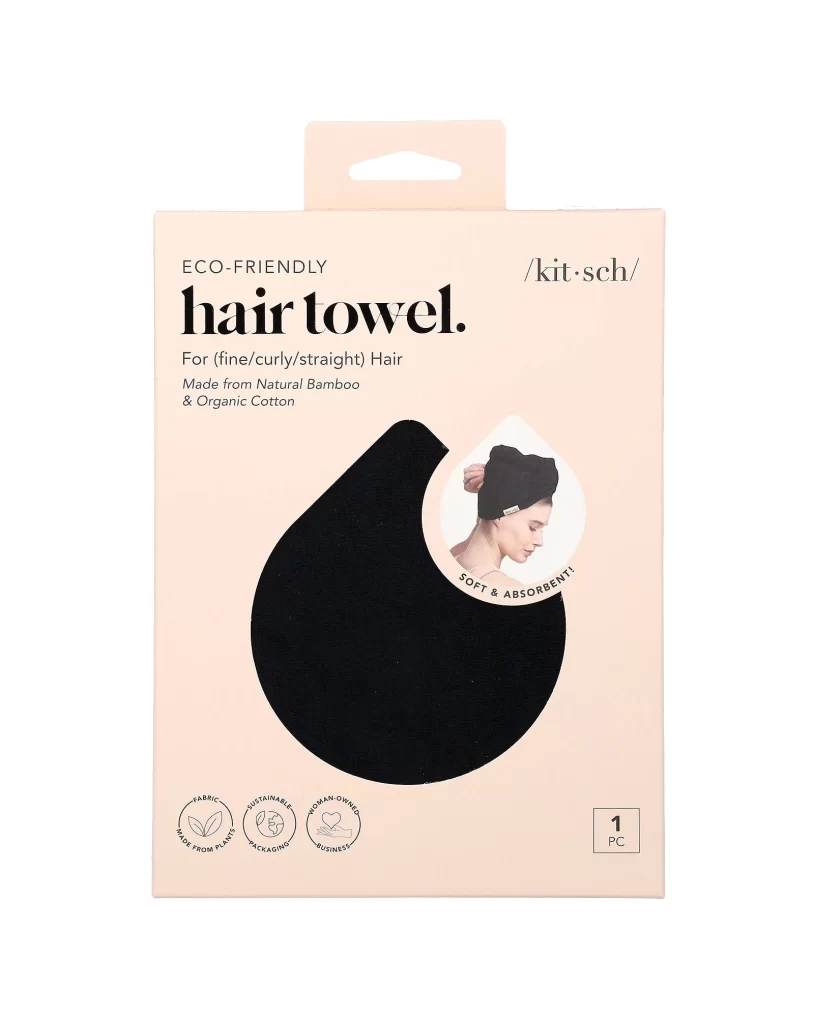 Kitsch Eco-Friendly Hair Towel Black 1 Piece Packaging