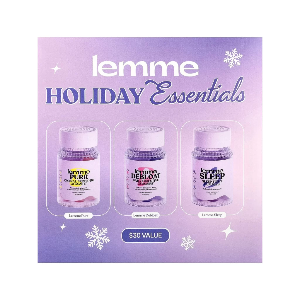 Lemme Holiday Essentials Gummies Purr Debloat Sleep 3 Bottles 14 Gummies Each Packaging