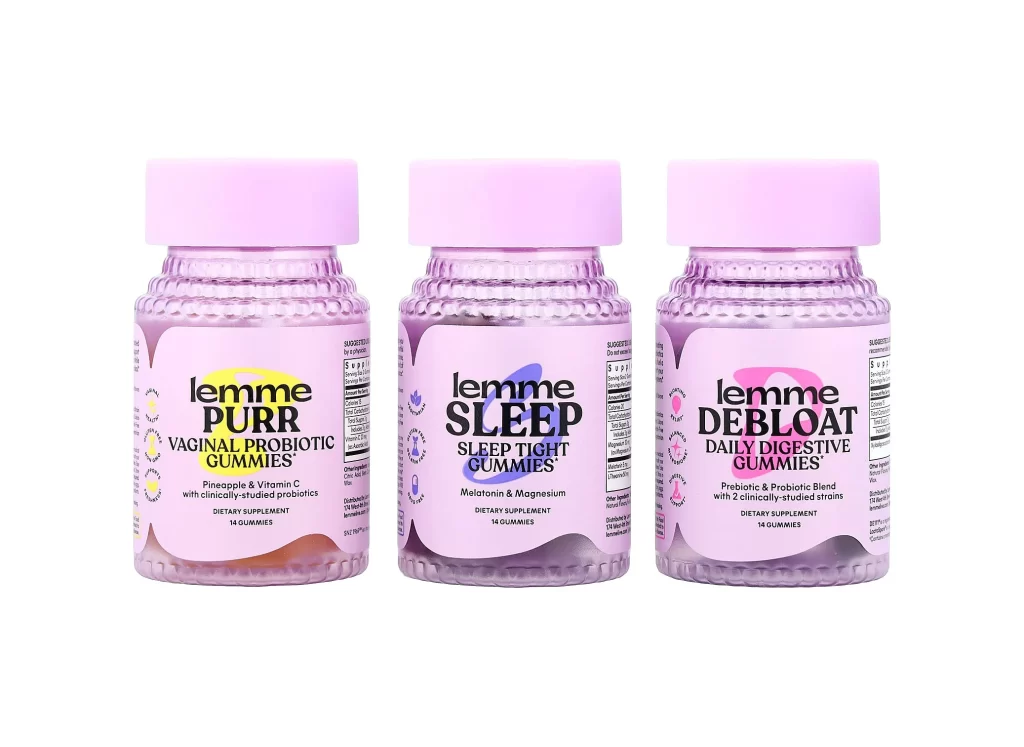 Lemme Holiday Essentials Gummies Purr Debloat Sleep 3 Bottles 14 Gummies Each Packaging