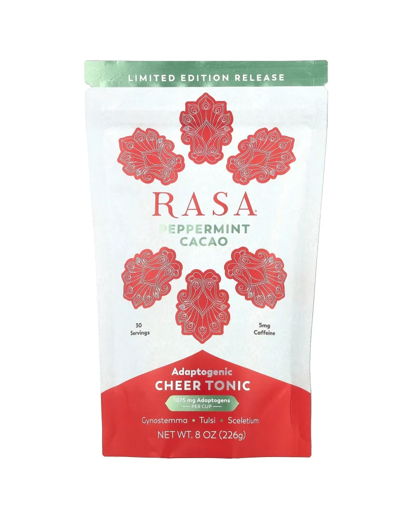 Rasa Adaptogenic Cheer Tonic Peppermint Cacao 8 oz 226 g Packaging