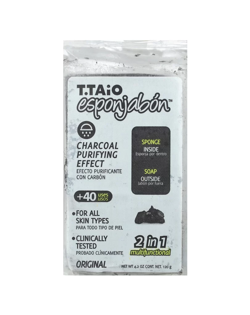 T. Taio Soap Bar With Sponge Inside Original Charcoal 4.2 oz 120 g Packaging