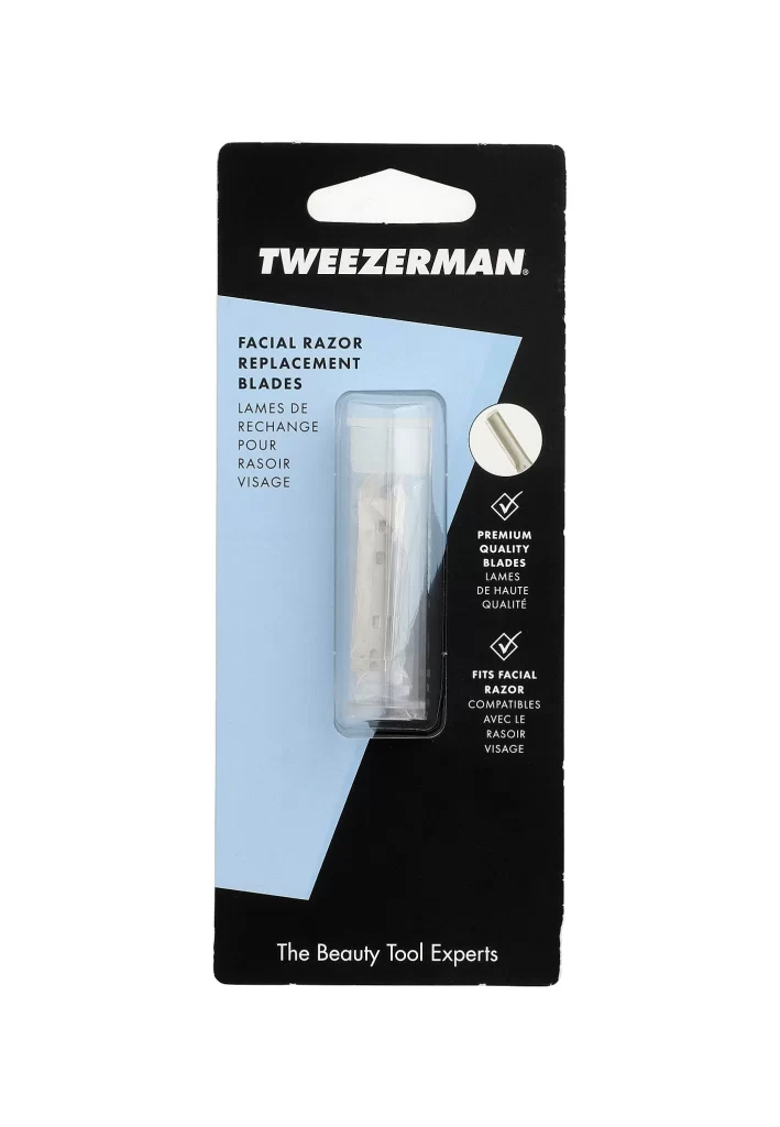 Tweezerman Facial Razor Replacement Blades 4 Count Packaging