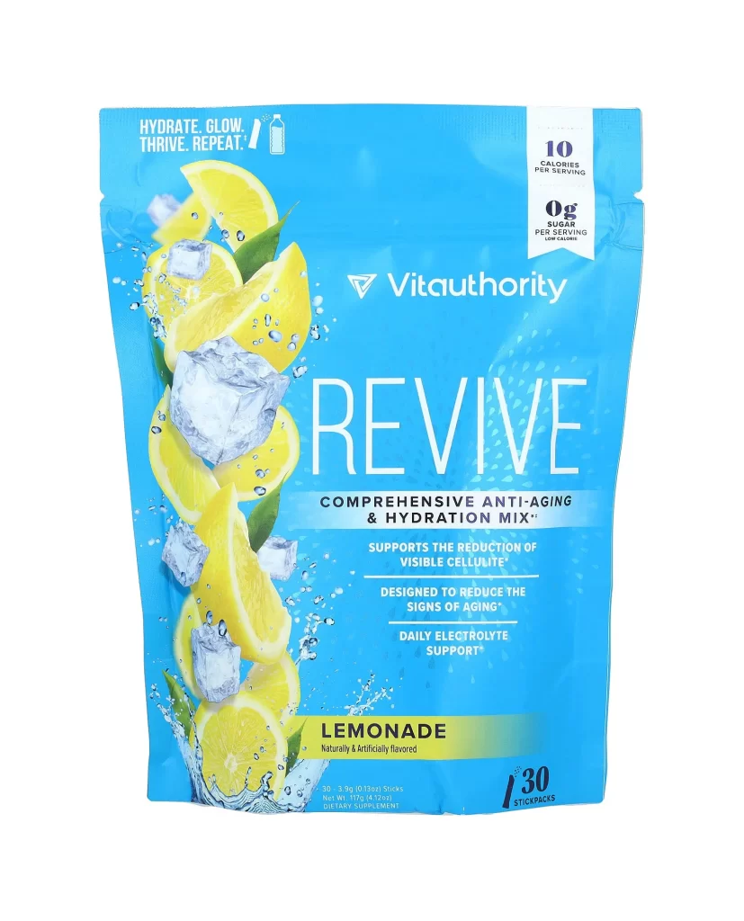 Vitauthority Revive Comprehensive Anti-Aging Hydration Mix Lemonade 30 Sticks 0. Packaging