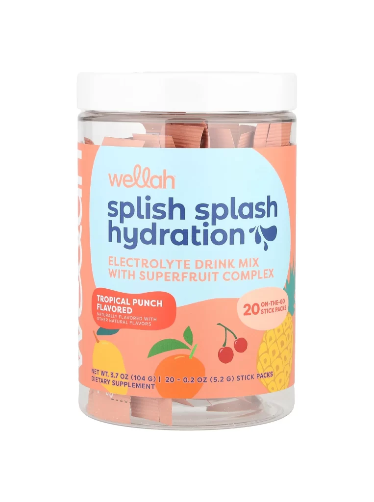 Wellah Splish Splash Hydration Tropical Punch 20 Stick Packs 0.2 oz 5.2 g Each Packaging