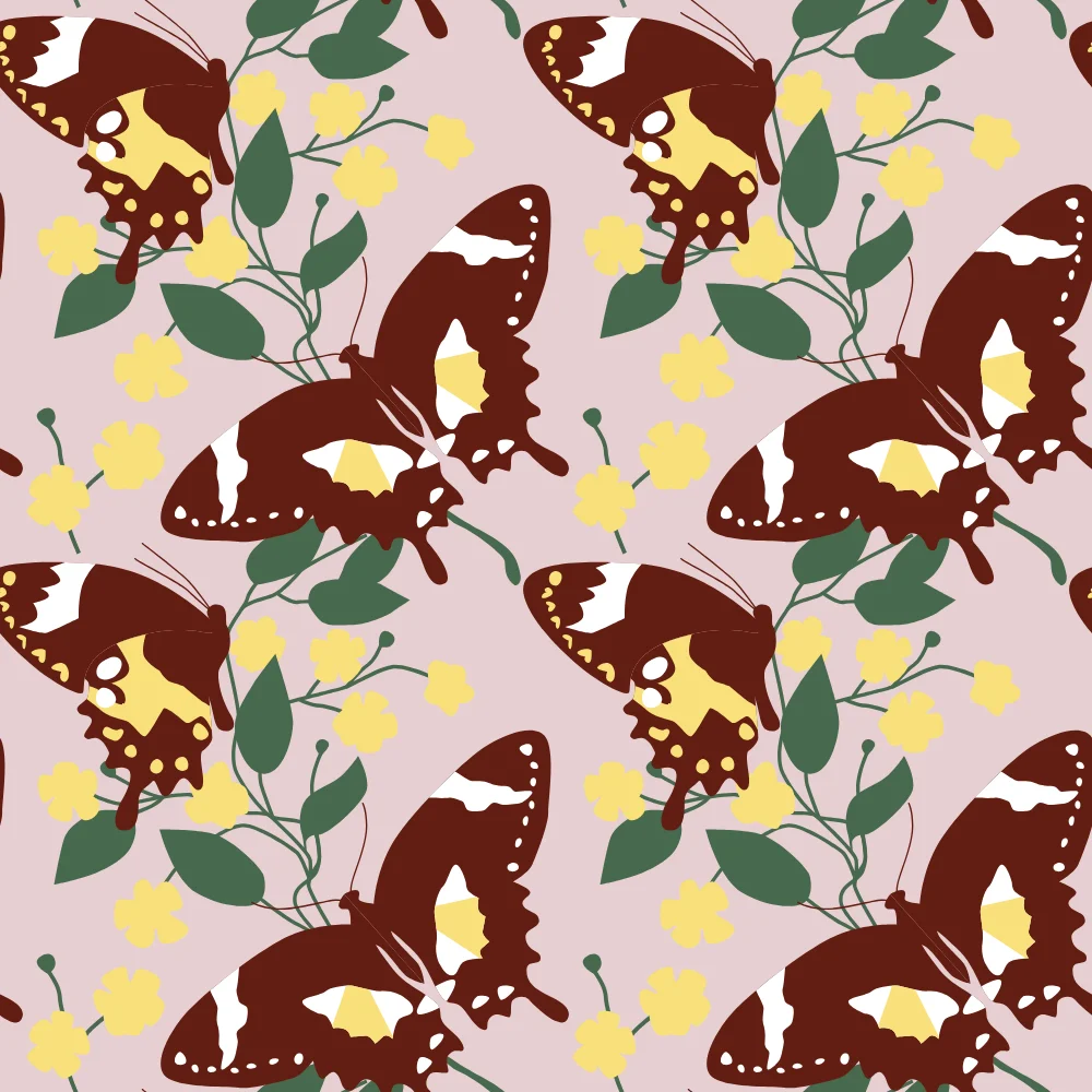 Brown Butterfly Floral Garden Pattern