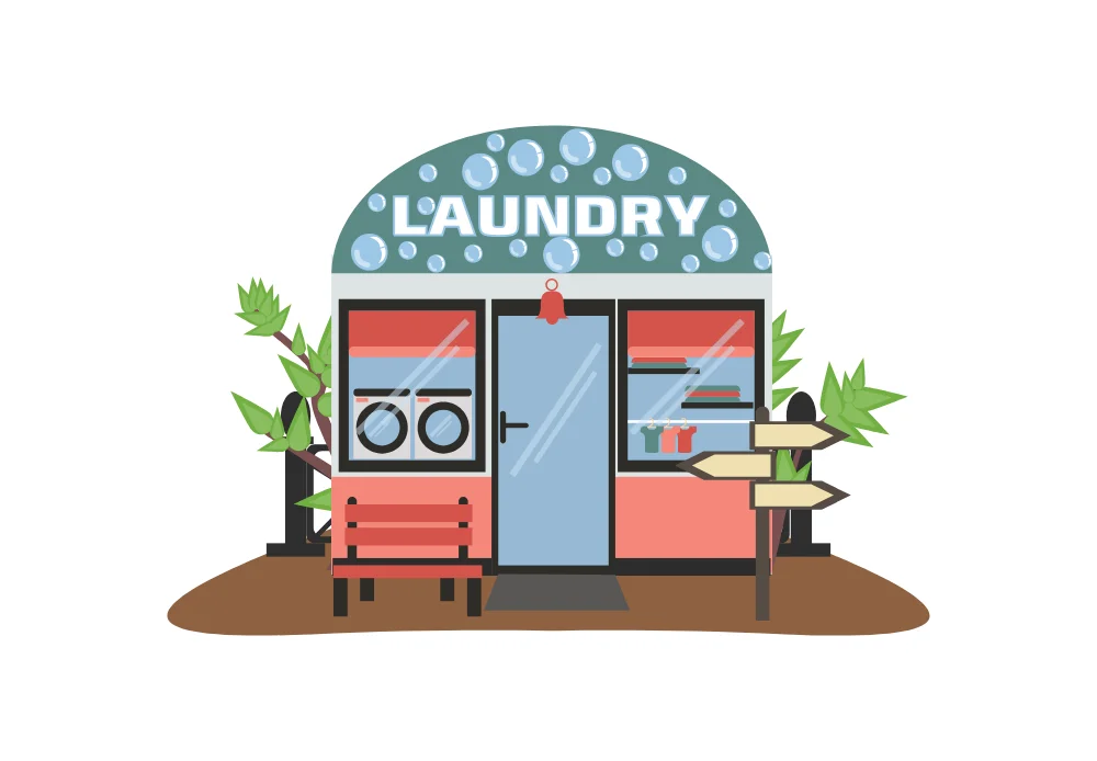 Laundry Shop Storefront Illustration