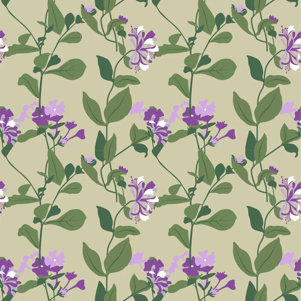 Purple Flower Green Leaf Pattern