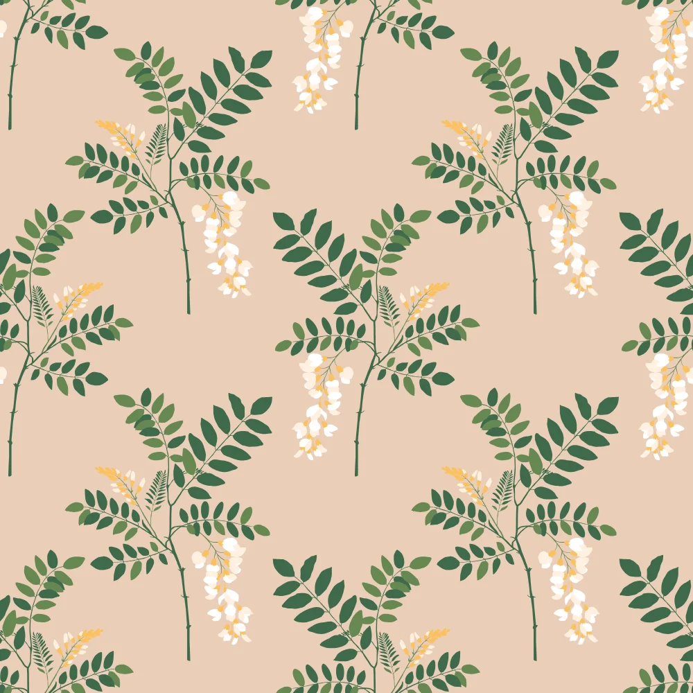 White Flower Green Foliage Pattern