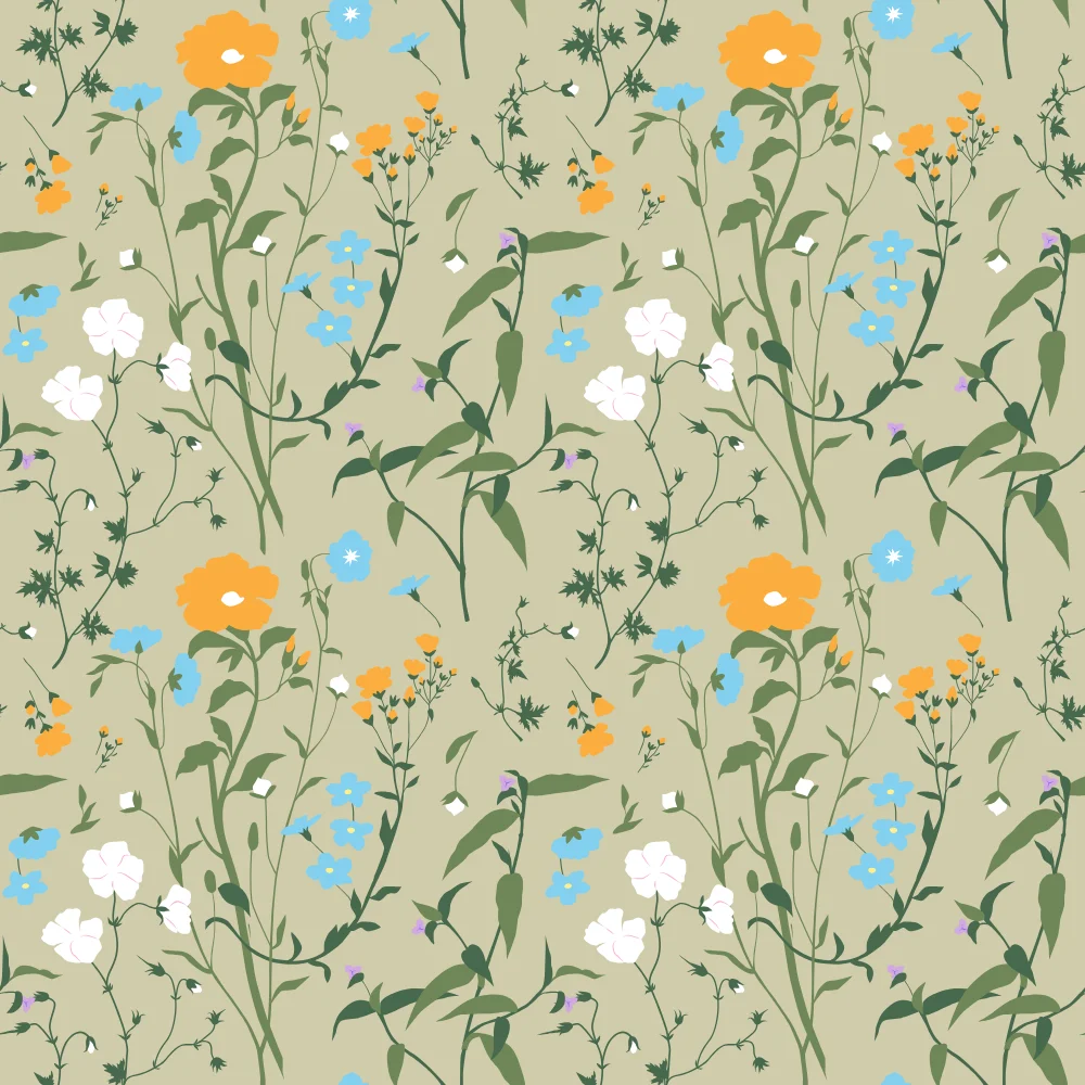 Yellow Blue White Flower Meadow Pattern