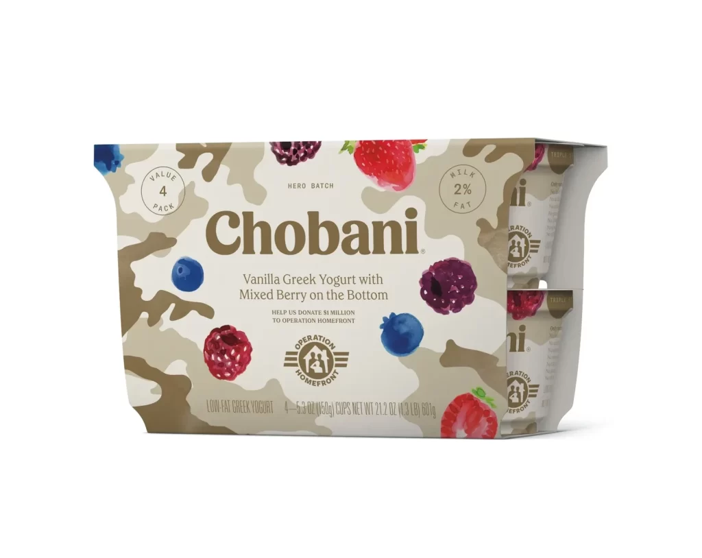 Chobani Blended Yogurt Vanilla Mixed Berry 4 Pack Packaging