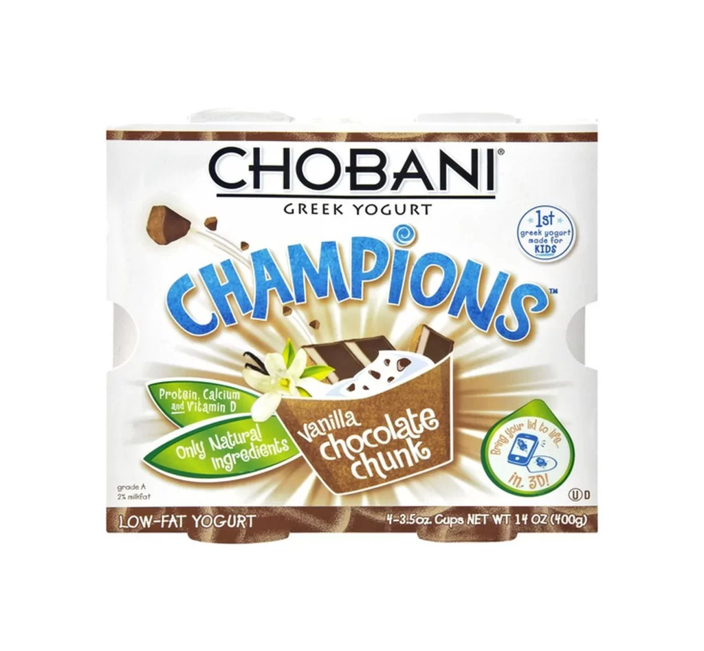 Chobani Champions Vanilla Chocolate Chunk 4 Pack Packaging