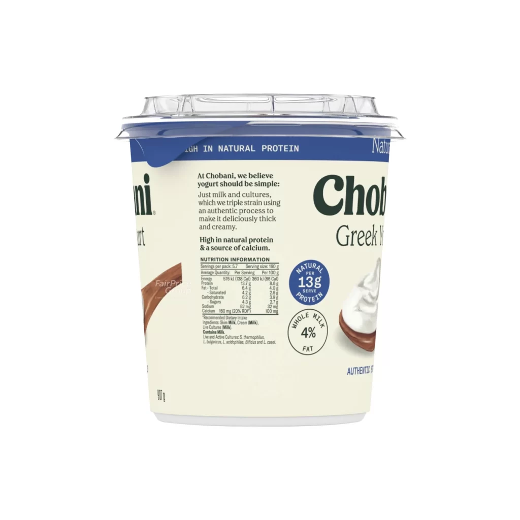 Chobani Greek Yogurt 32 Oz Tub Packaging