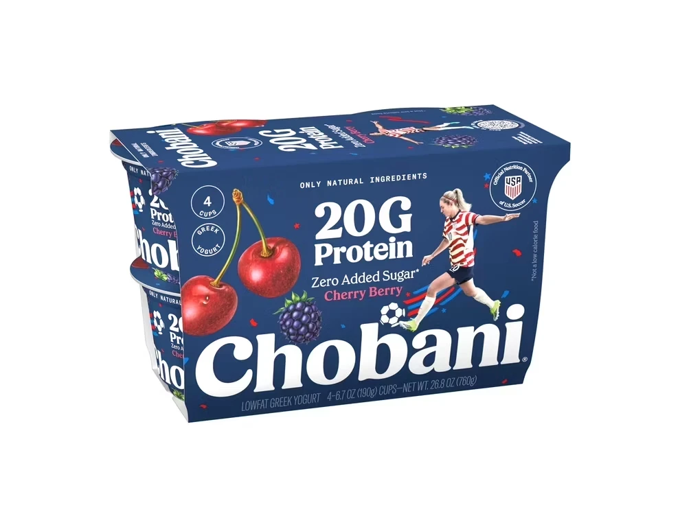 Chobani Greek Yogurt Cherry Berry 4 Pack Packaging
