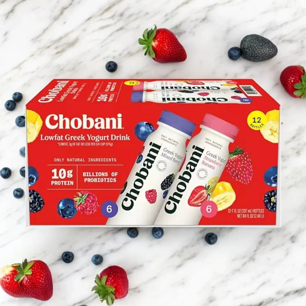 Chobani Greek Yogurt Drink Mixed Berry Strawberry Banana 12 Pack