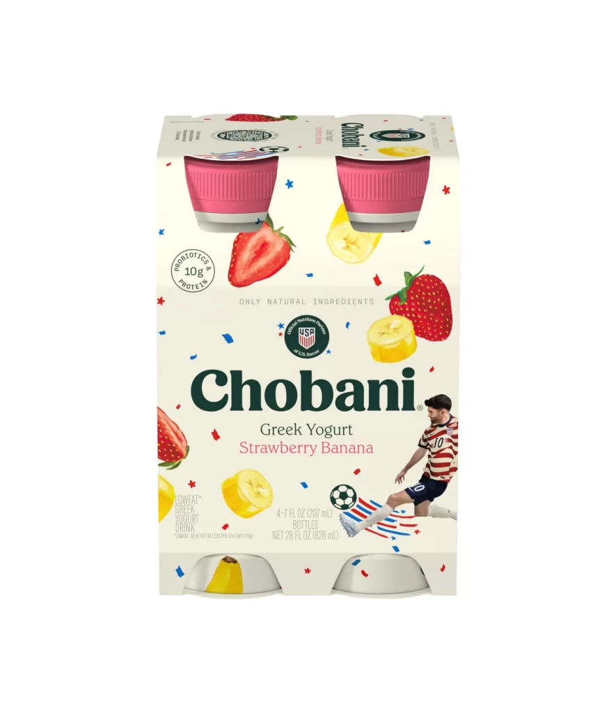 Chobani Greek Yogurt Drink Strawberry Banana 4 Pack Packaging