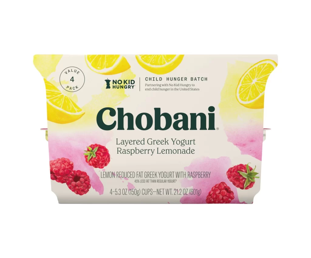 Chobani Greek Yogurt Raspberry Lemonade 4 Pack Packaging
