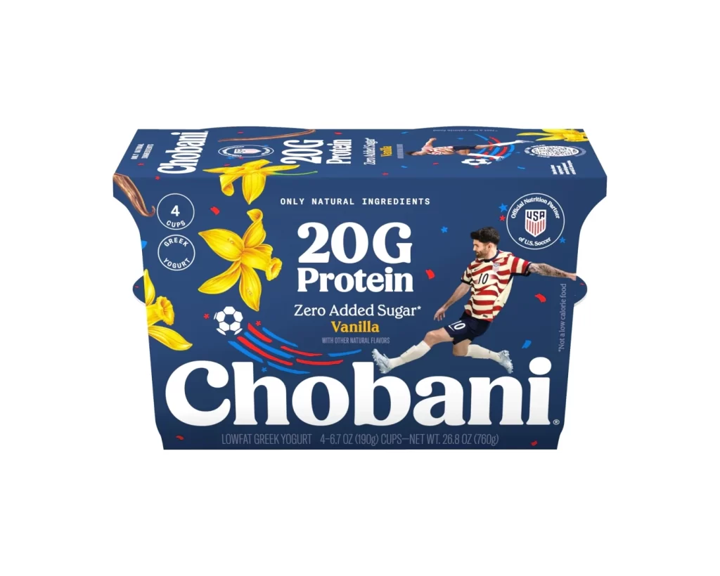 Chobani Greek Yogurt Vanilla 4 Pack Packaging
