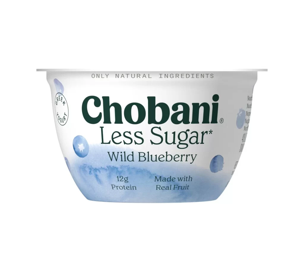 Chobani Less Sugar Greek Yogurt Wild Blueberry Packaging