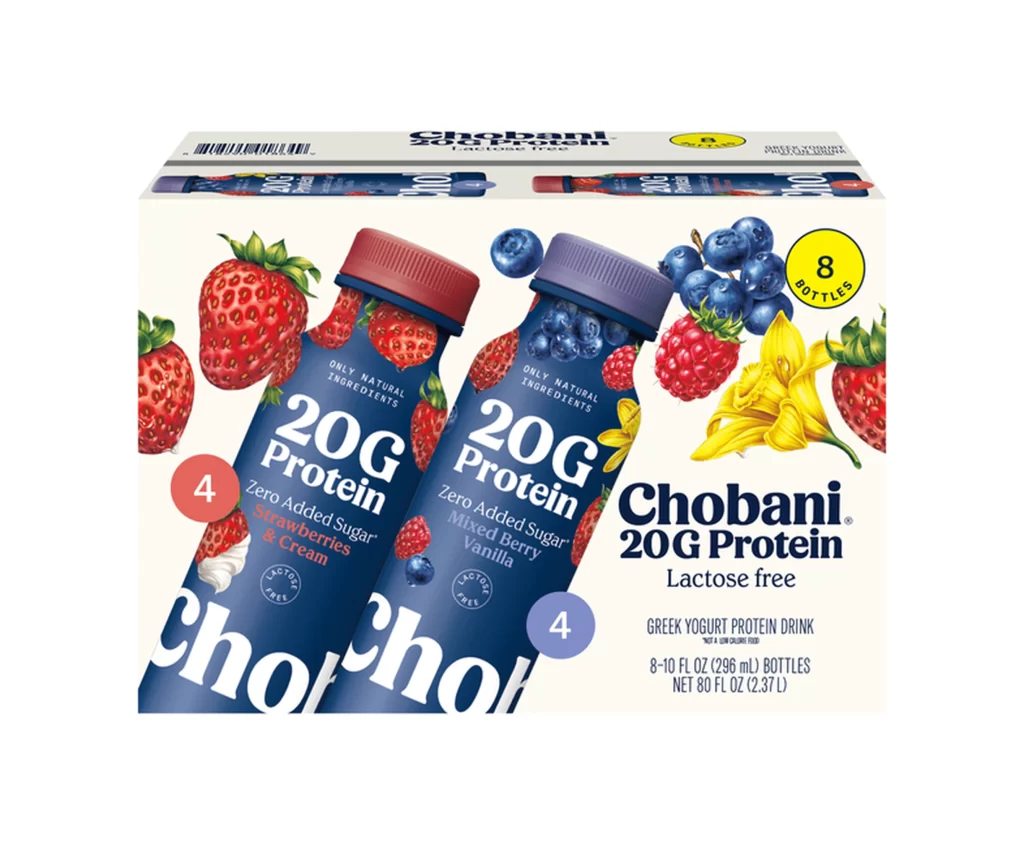 Chobani Protein Drink Strawberries And Cream 8 Pack Packaging