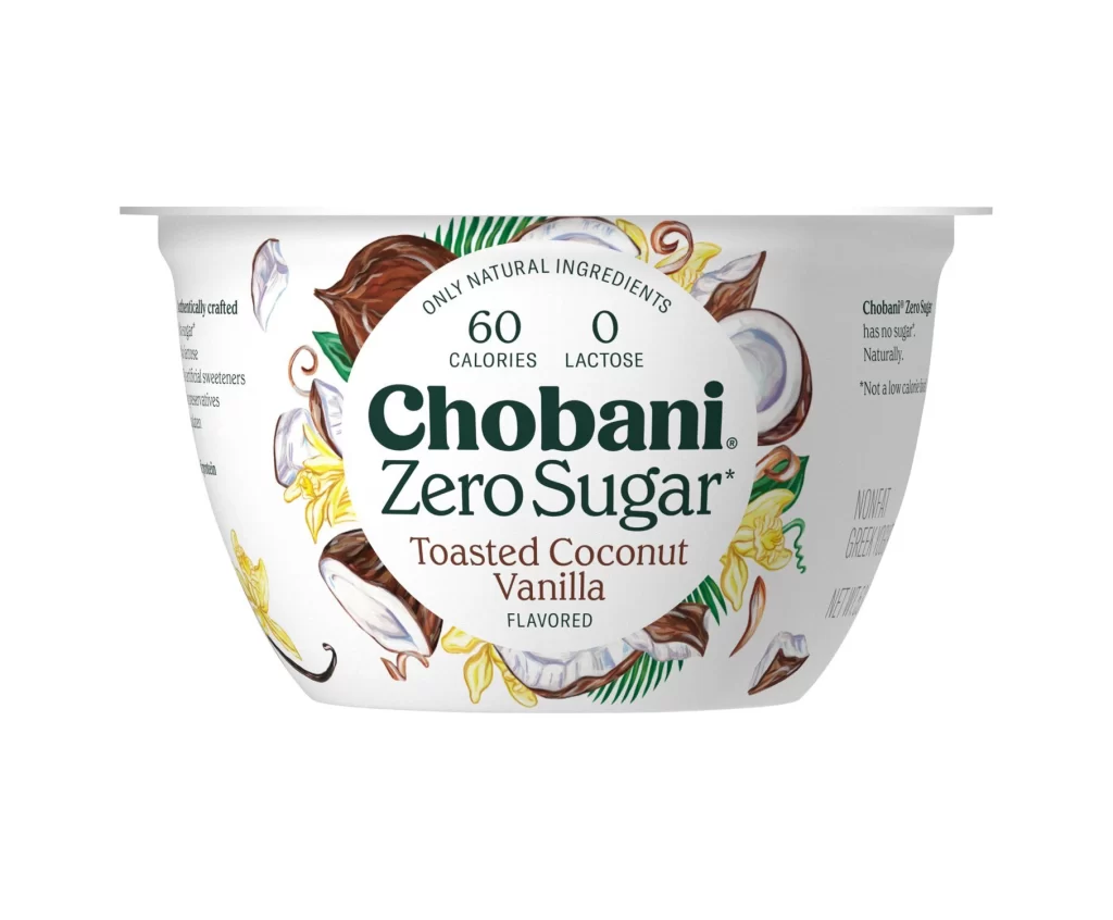 Chobani Zero Sugar Toasted Coconut Vanilla Packaging
