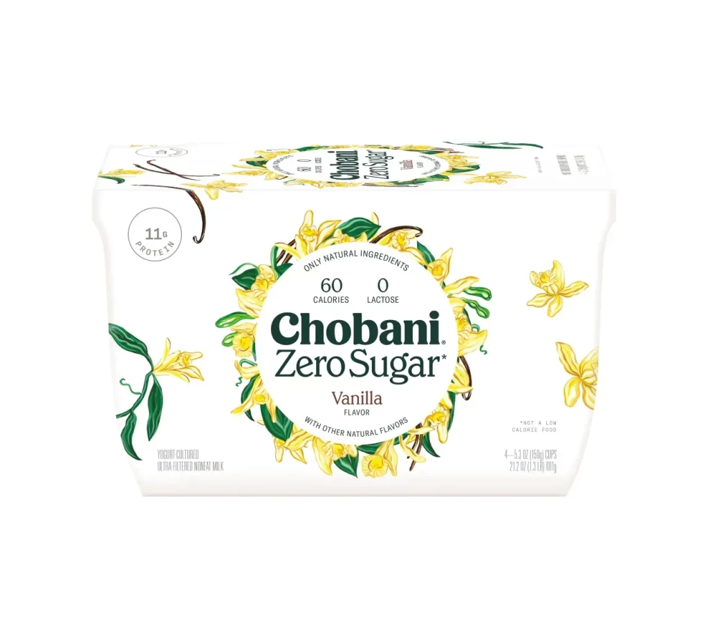 Chobani Zero Sugar Vanilla 4 Pack Packaging