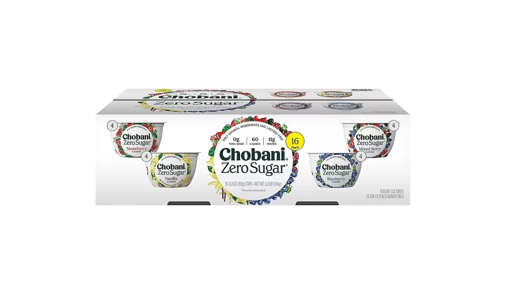 Chobani Zero Sugar Variety Pack 16 Cups Packaging