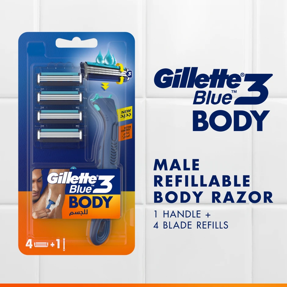 Gillette Blue3 Body Razor 4 Refills Blister Packaging