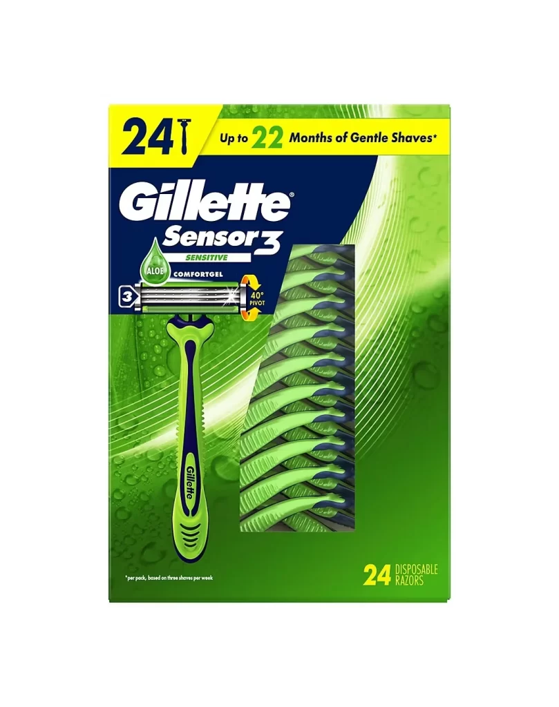 Gillette Sensor3 Sensitive 24 Disposable Razors Box Packaging