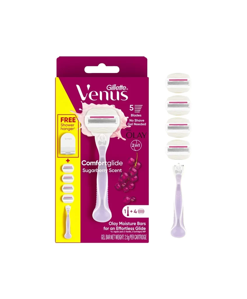 Gillette Venus ComfortGlide SugarBerry Olay Razor 4 Refills Packaging