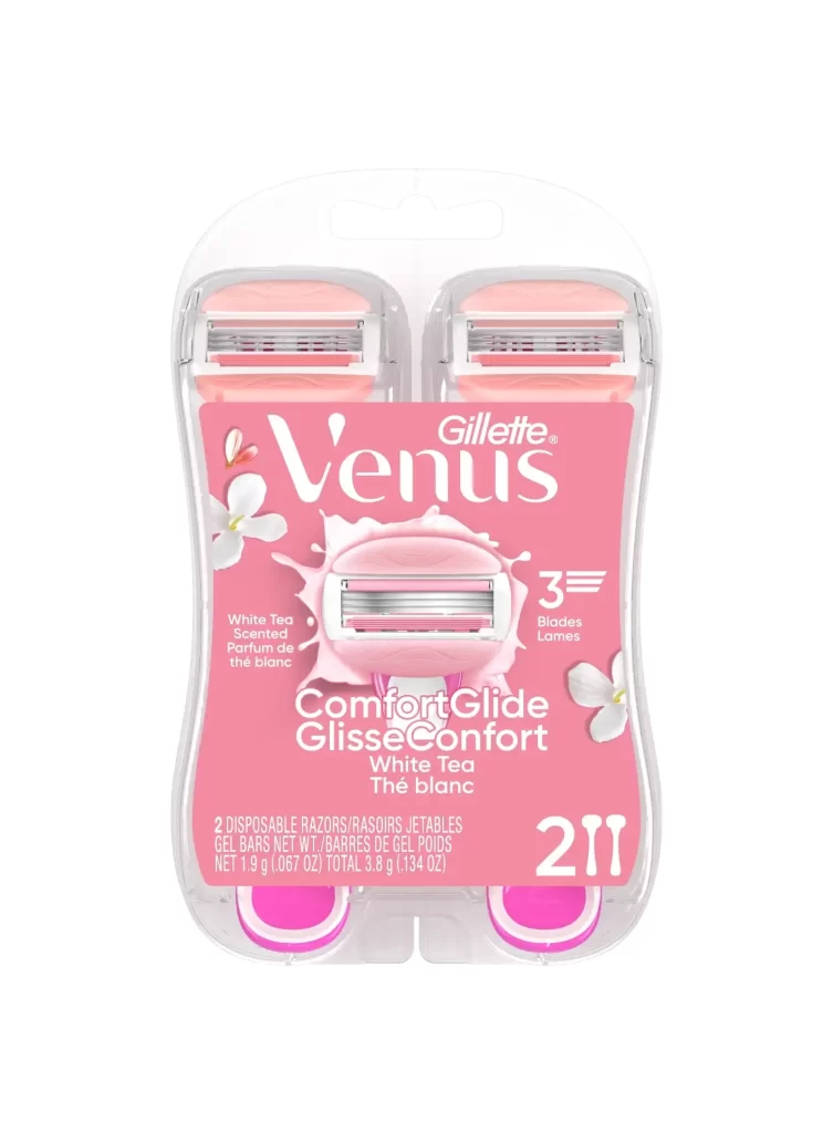 Gillette Venus ComfortGlide White Tea 2 Disposable Razors Blister Packaging