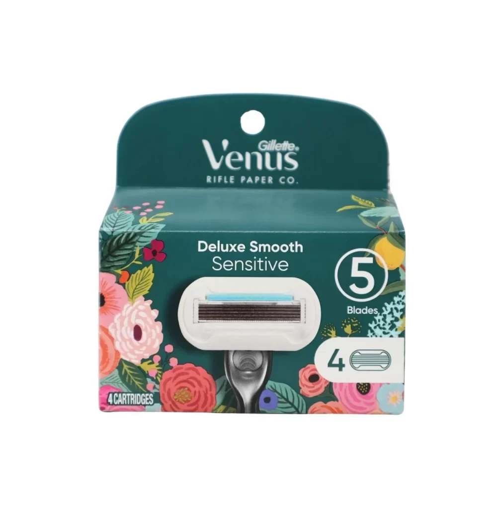 Gillette Venus Rifle Paper Co Deluxe Smooth Sensitive 4 Refill Cartridges Packaging