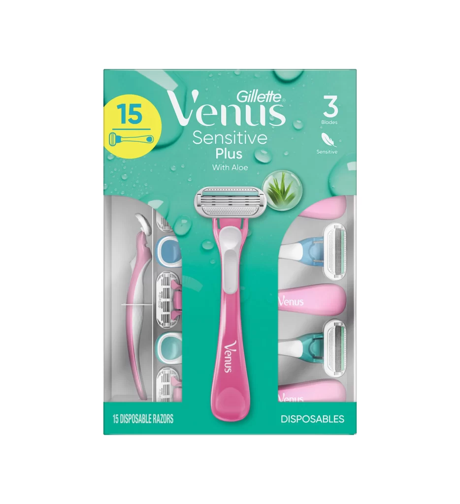 Gillette Venus Sensitive Plus 15 Disposable Razors Packaging