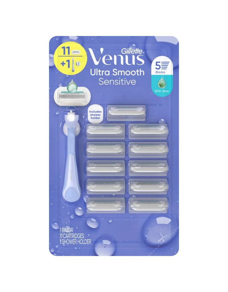 Gillette Venus Ultra Smooth Sensitive Razor 12 Refills Blister Packaging