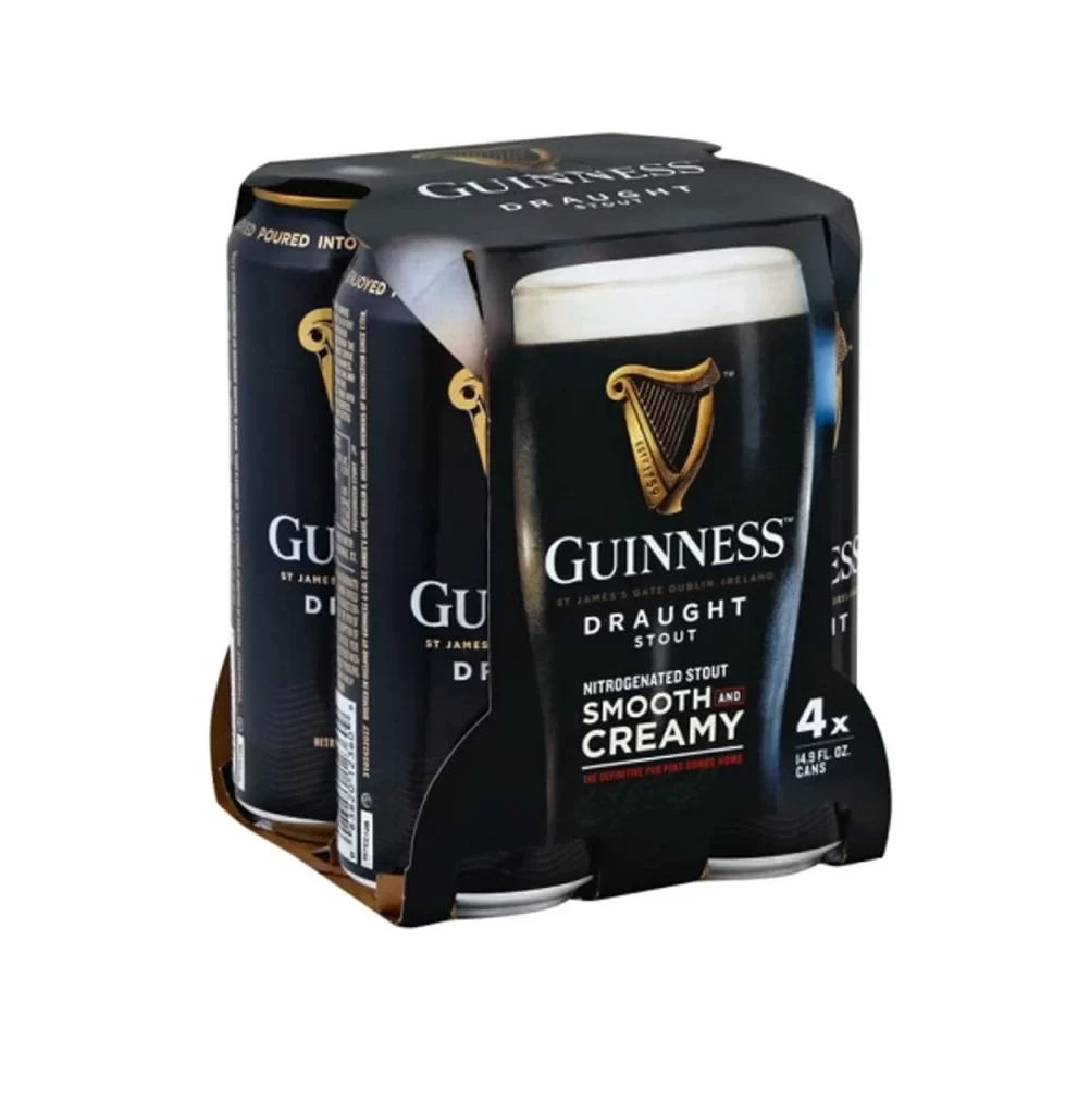 Guinness Draught Stout Four Pack Cans Packaging Angled View