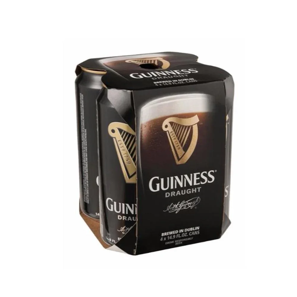 Guinness Draught Stout Four Pack Cans Packaging Three Quarter View
