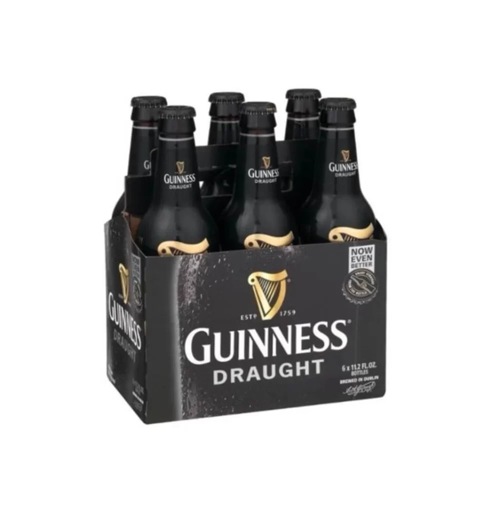 Guinness Draught Stout Six Pack Bottles Packaging Angled View
